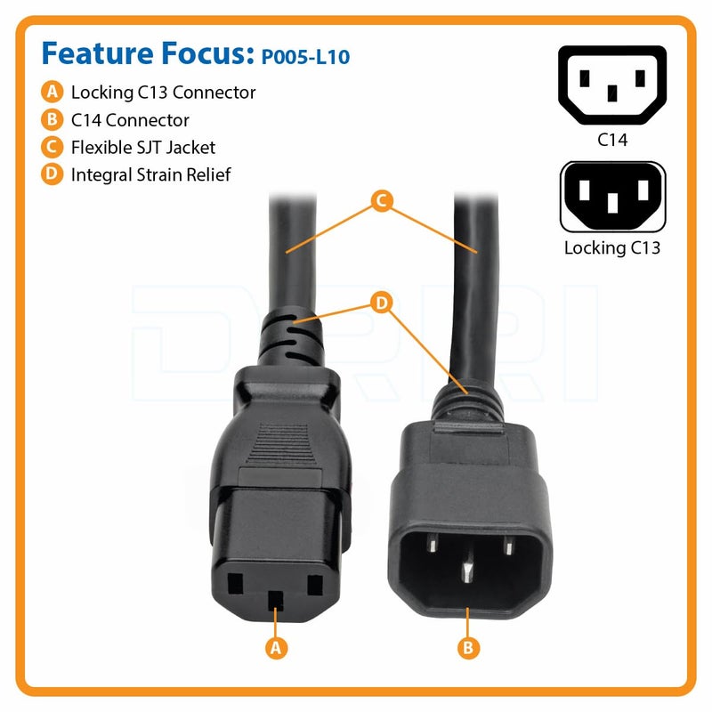 DRRI PDU UPS Power Cord Cable 100-250V, IEC 320 C14 to C13 with On/Off Switch 1ft/30CM for Computer Server, Monitor - Image 4